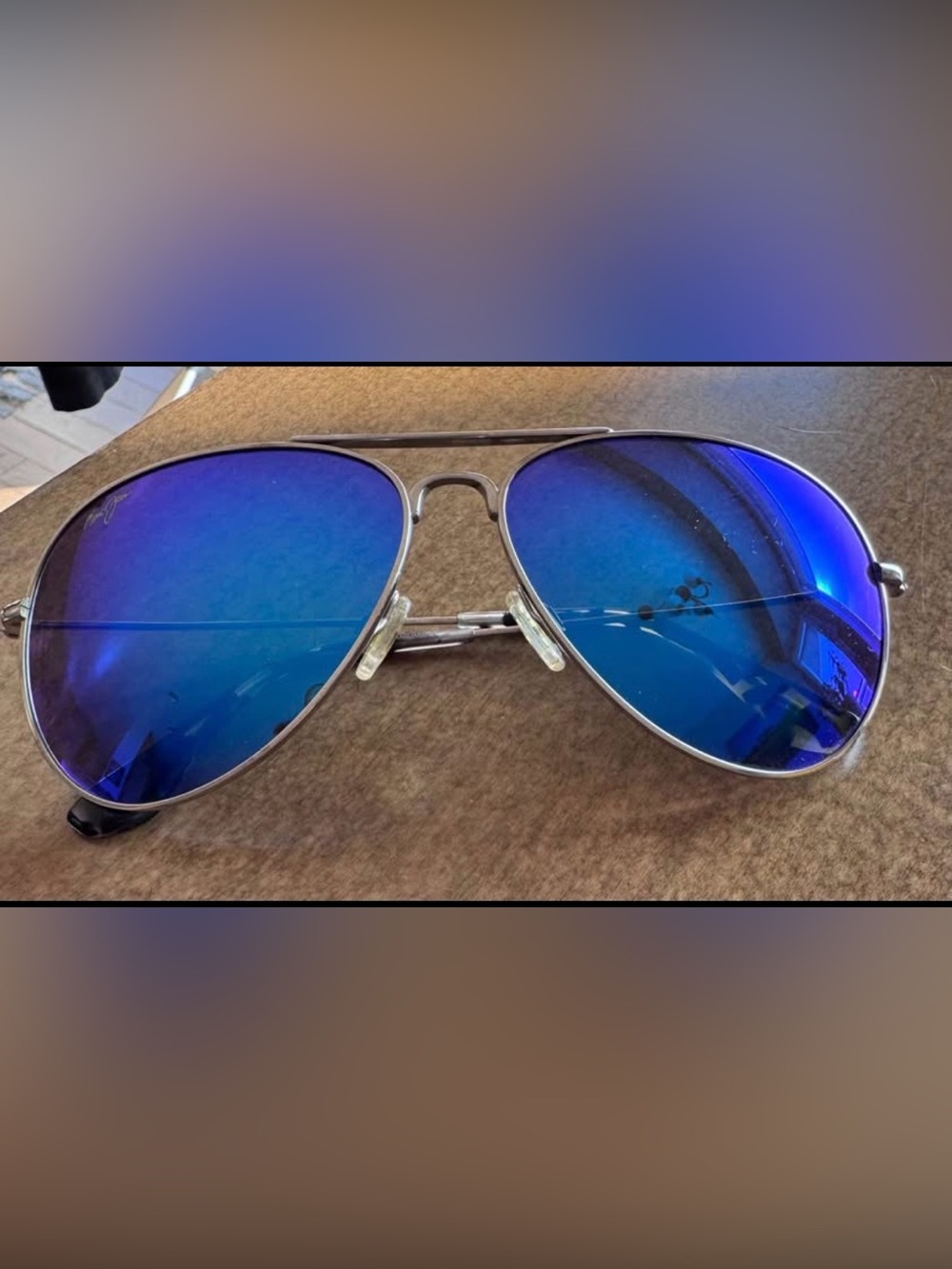 Maui Jim Silver Aviators with Blue-Purple Mirrored Lenses